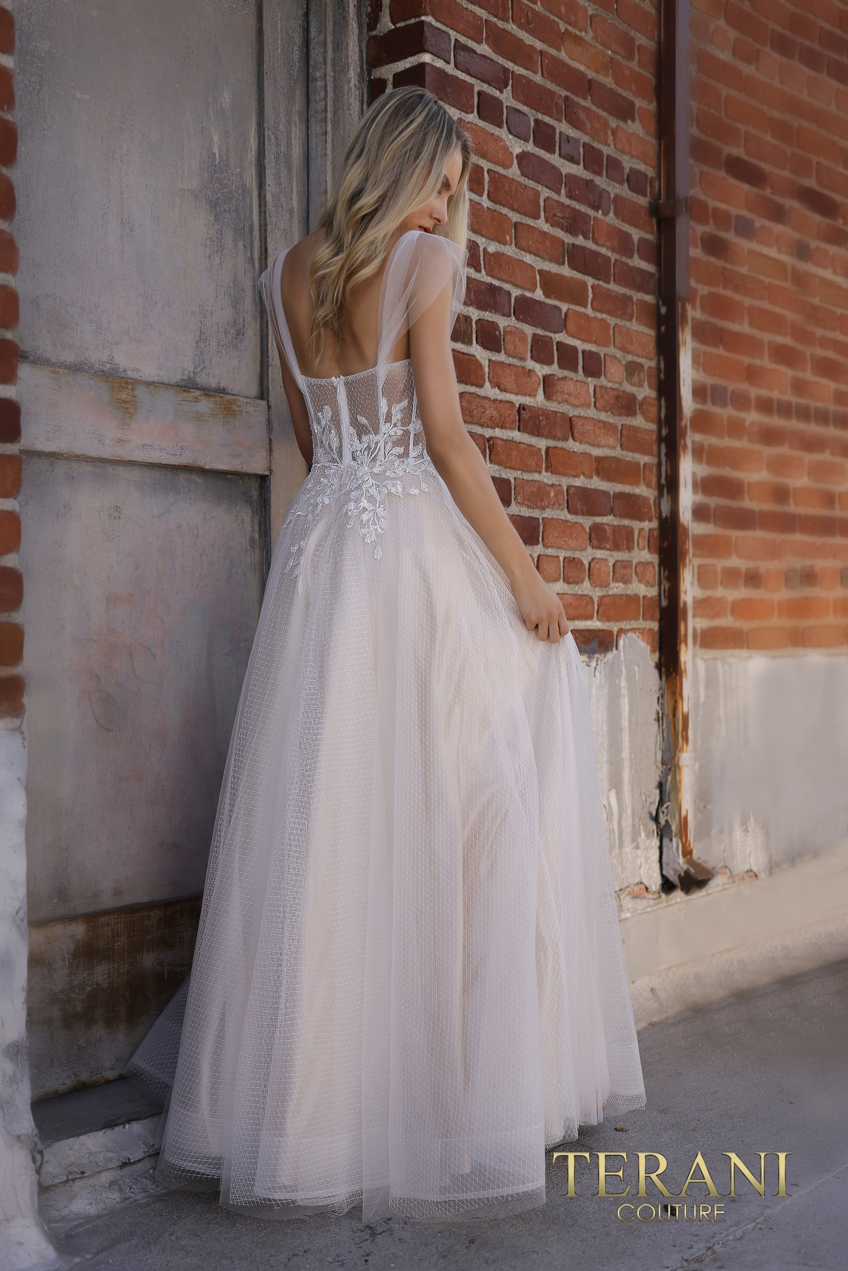 Sheer Corset Bodice Floral Embroidered A Line Dress - 2215P0001