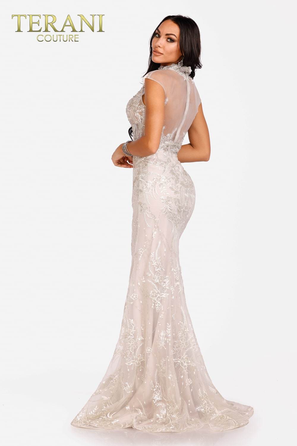 Silver embellished Collar Evening Dress - 231E0257