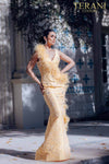 Sleeveless Mermaid Gown with Feather Details- 231E0314