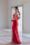 High Slit Long Evening Gown with Spaghetti Straps - 231E0516