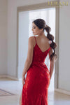 High Slit Long Evening Gown with Spaghetti Straps - 231E0516