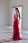 High Slit Long Evening Gown with Spaghetti Straps - 231E0516