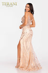 High Slit Long Evening Gown with Spaghetti Straps - 231E0516