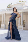 Satin Mermaid Dress with Ruffled One Shoulder Sleeve - 231E0517