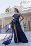 Satin Mermaid Dress with Ruffled One Shoulder Sleeve - 231E0517
