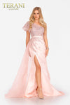Satin Mermaid Dress with Ruffled One Shoulder Sleeve - 231E0517