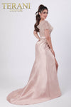 Satin Mermaid Dress with Ruffled One Shoulder Sleeve - 231E0517