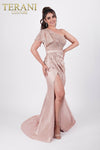 Satin Mermaid Dress with Ruffled One Shoulder Sleeve - 231E0517