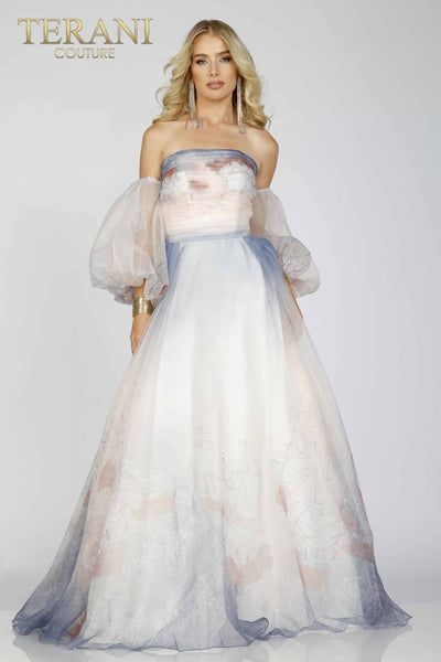 Strapless Print Mikado Evening Dress in Multi-231E0522