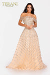 Gold Pageant Dress with Off-Shoulder Sleeves - 231GL0400