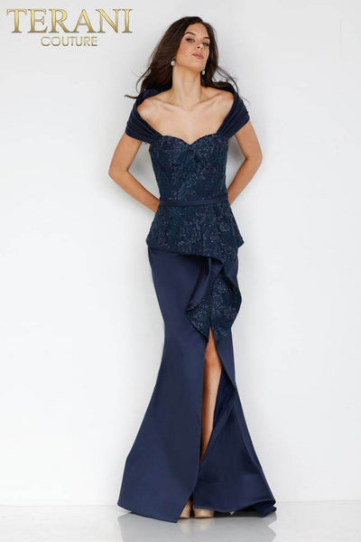 Navy mother-of-the-bride dress with high slit - 231M0333