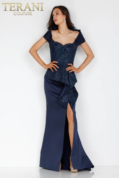 Navy mother-of-the-bride dress with high slit - 231M0333