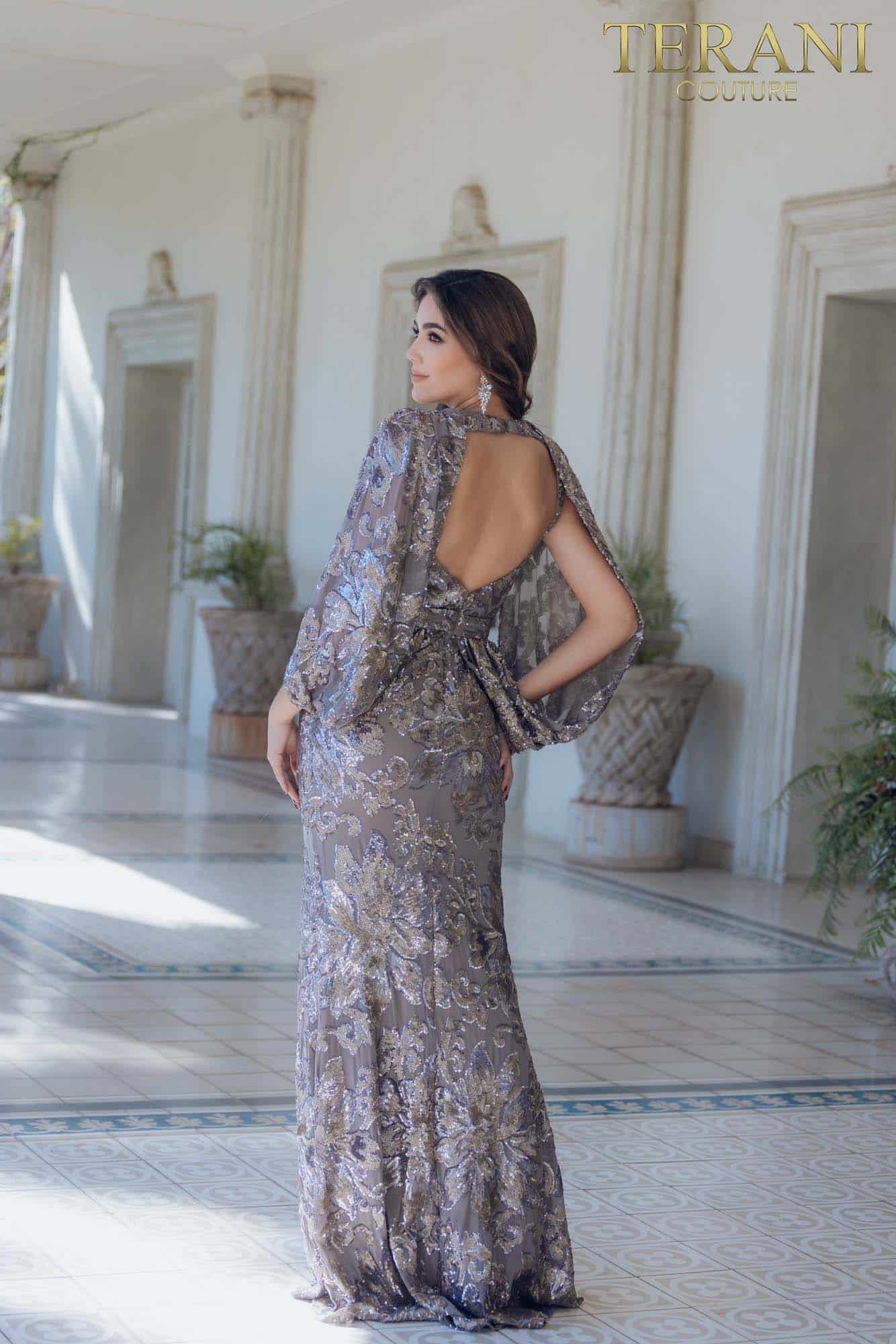 Formal Sequin Dress with Open Slit Sleeves
