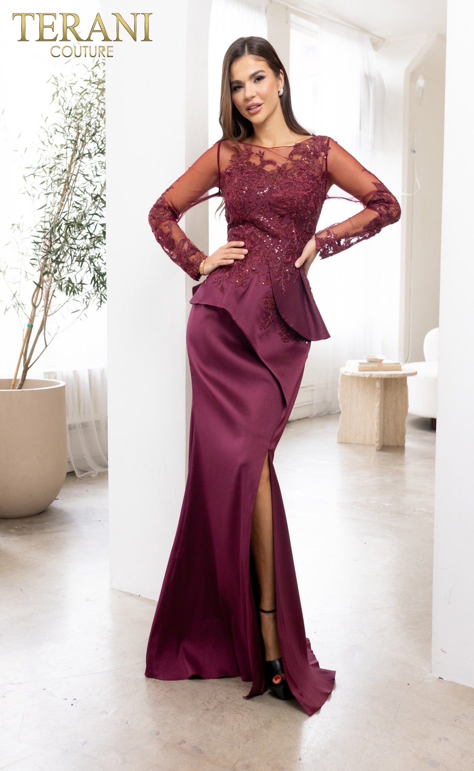 Plus Size Mother of the Bride Gown with Peplum – 231M0482