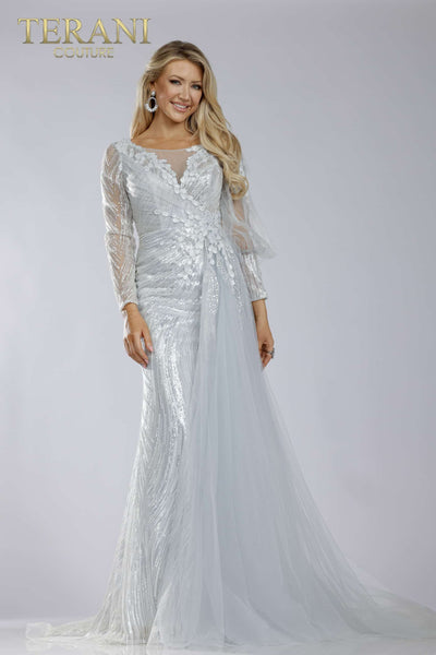 Ice Blue Dress with One Side Detachable Train - 231M0490