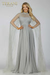 Silver Cap Sleeves Dress with Pleated Flare - 231M0495