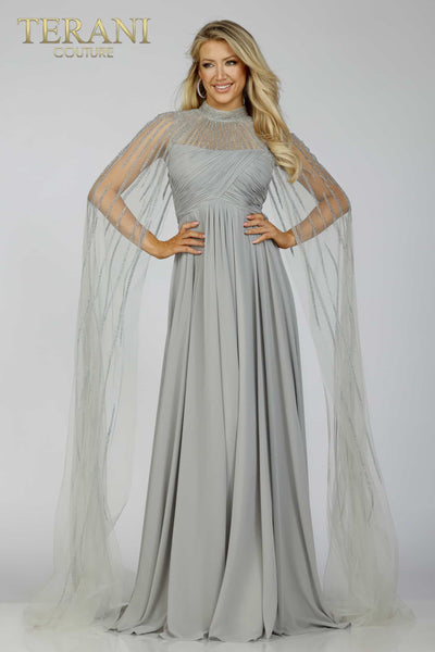 Silver Cap Sleeves Dress with Pleated Flare - 231M0495