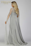 Silver Cap Sleeves Dress with Pleated Flare - 231M0495