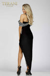 Black embellished middle neck slit prom dress - 231P0023