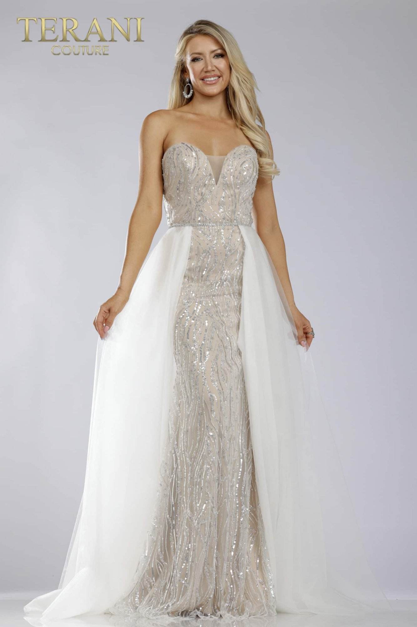 Detachable train prom gown with deep V-neck - 231P0029
