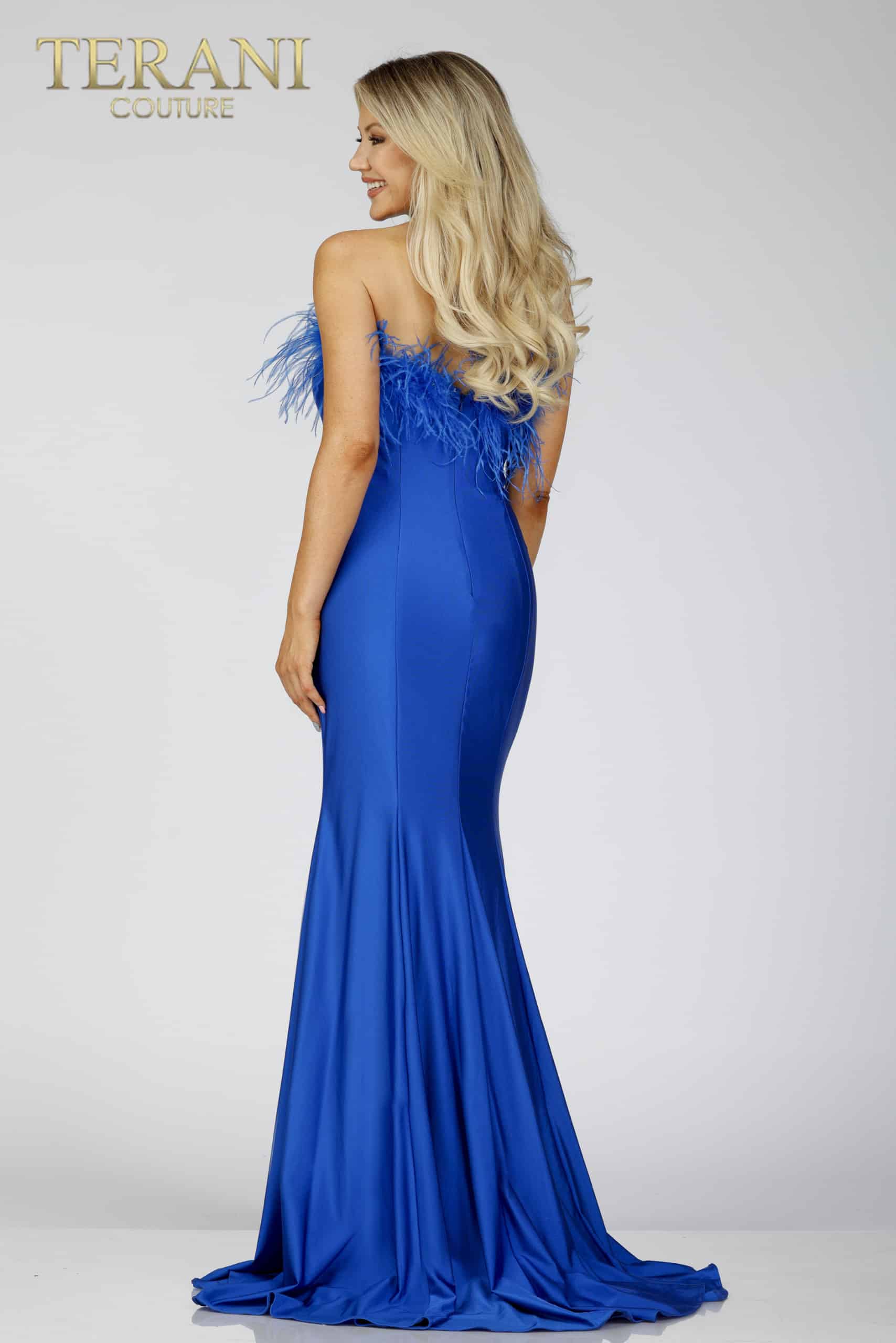 Side Slit Prom Gown with Fur on Neckline - 231P0067