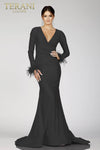 Full Sleeves Fur Lace Prom Gown with Deep V Neck - 231P0074
