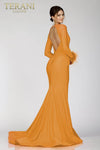 Full Sleeves Fur Lace Prom Gown with Deep V Neck - 231P0074