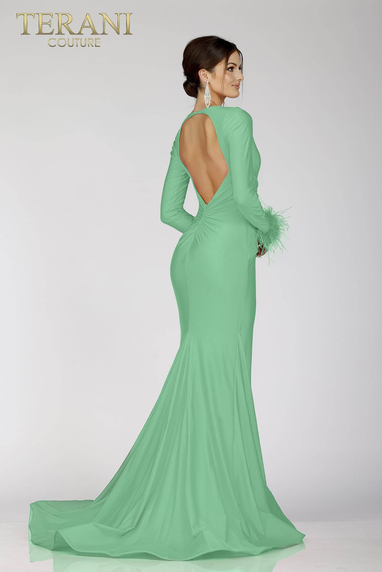 formal dress with fur Sexy Black Formal Evening Dress with Slit Sheath Feather Prom Dress FD –  Viniodress main image 1