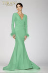 Full Sleeves Fur Lace Prom Gown with Deep V Neck - 231P0074