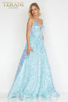 Aqua Glitter V-Neck Prom Dress - 231P0084