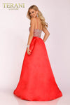 silver glitter bodice with red pleated flare prom gown - 231P0087