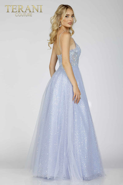 Spaghetti strap with the glittery full-length gown - 231P0101