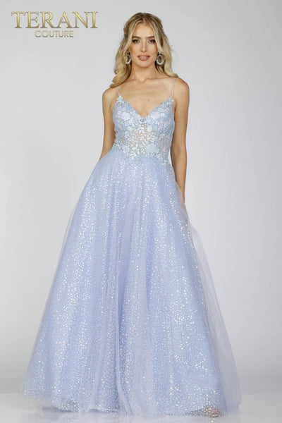 Spaghetti strap with the glittery full-length gown - 231P0101