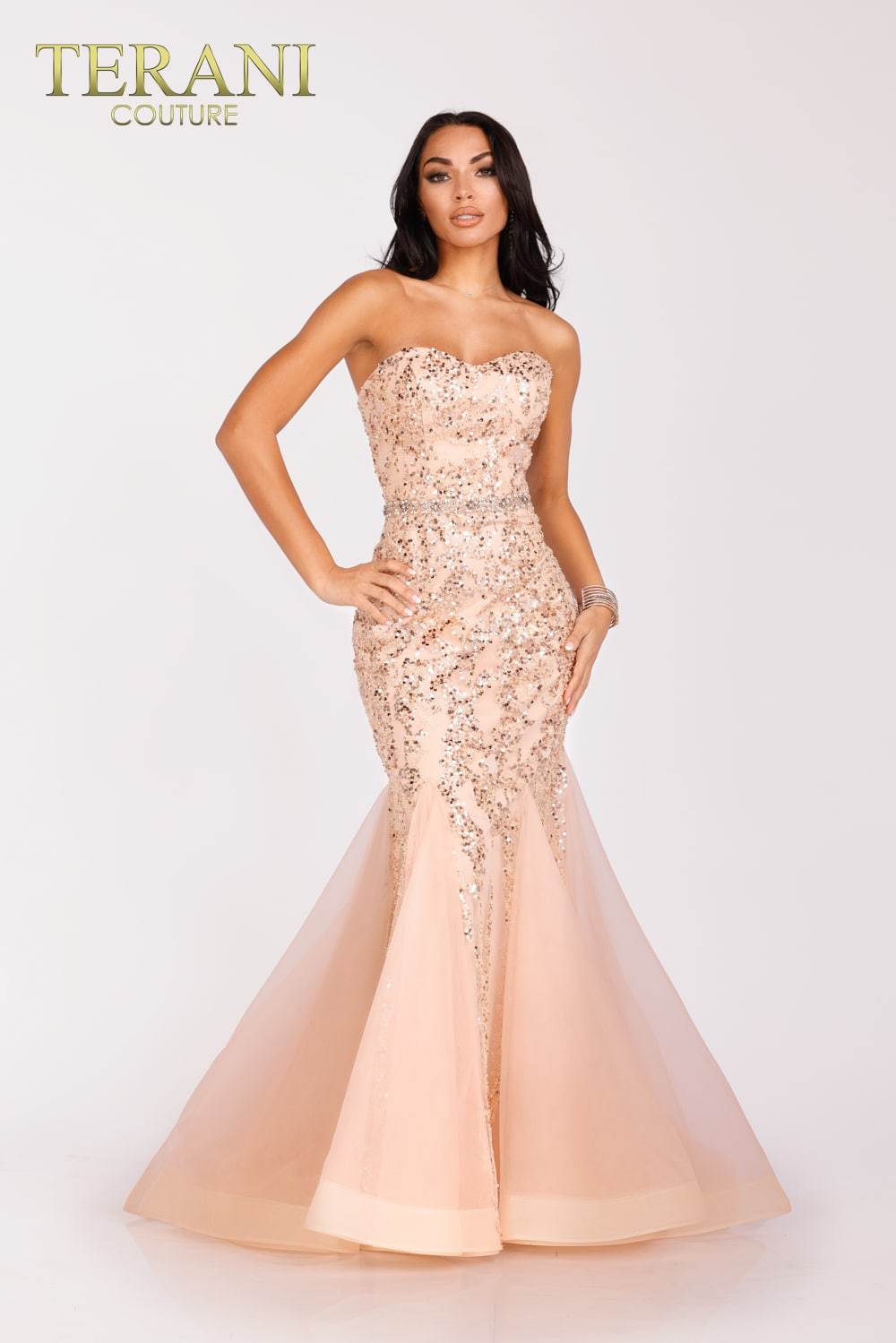 Silver Belt On Bodice Mermaid Prom Gown - 231P0106