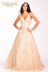 Gold Deep V Back Front Prom Dress with glitter tulle - 231P0140