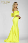 Short ruffle sleeves prom gown in matte satin - 231P0181