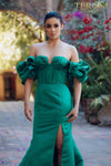 Short ruffle sleeves prom gown in matte satin - 231P0181