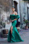 Short ruffle sleeves prom gown in matte satin - 231P0181