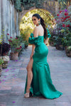Short ruffle sleeves prom gown in matte satin - 231P0181