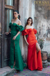 Short ruffle sleeves prom gown in matte satin - 231P0181