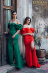 Short ruffle sleeves prom gown in matte satin - 231P0181