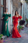 Short ruffle sleeves prom gown in matte satin - 231P0181