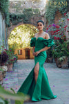 Short ruffle sleeves prom gown in matte satin - 231P0181