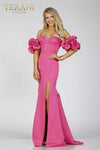 Short ruffle sleeves prom gown in matte satin - 231P0181