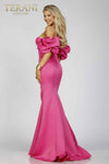 Short ruffle sleeves prom gown in matte satin - 231P0181