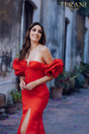 Short ruffle sleeves prom gown in matte satin - 231P0181