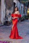 Short ruffle sleeves prom gown in matte satin - 231P0181