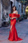 Short ruffle sleeves prom gown in matte satin - 231P0181
