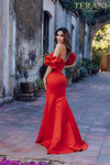 Short ruffle sleeves prom gown in matte satin - 231P0181