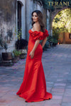 Short ruffle sleeves prom gown in matte satin - 231P0181